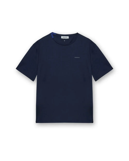 Blue cotton t-shirt with nylon detail