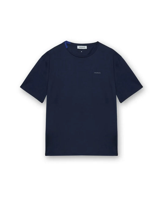 Blue cotton t-shirt with nylon detail