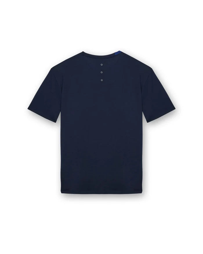 Blue cotton t-shirt with nylon detail
