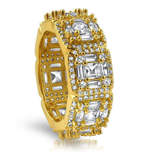 Exotic Baguette Princess Eternity Band Gold Bling CZ Ring