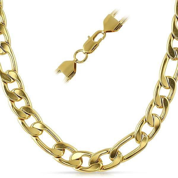 Figaro IP Gold Stainless Steel Chain Necklace 12MM