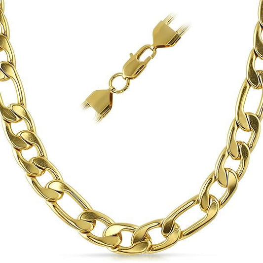 Figaro IP Gold Stainless Steel Chain Necklace 12MM