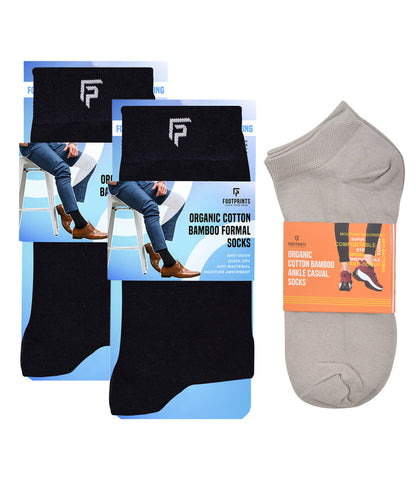 FOOTPRINTS Unisex Solid Cotton Formal & Ankle-Length Socks -Pack Of 3