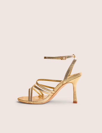 Free Spirit Gold Strappy Round Toe Mid Heels
