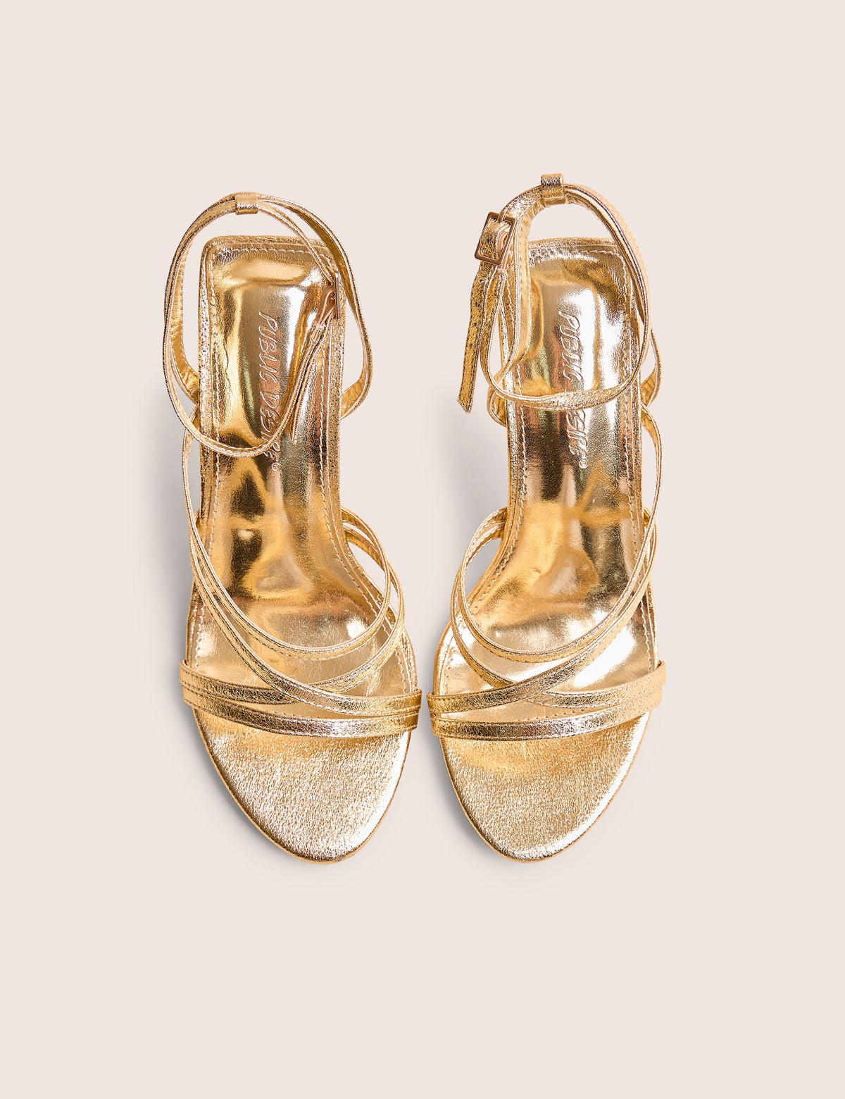 Free Spirit Gold Strappy Round Toe Mid Heels