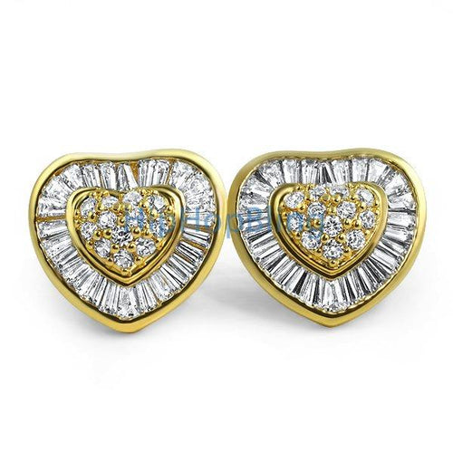Heart XL Gold Baguette CZ Bling Bling Earrings