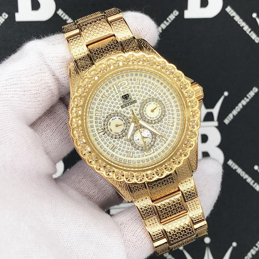 Heavy Gold BLING 1 Row .25cttw Diamond Watch Icetime
