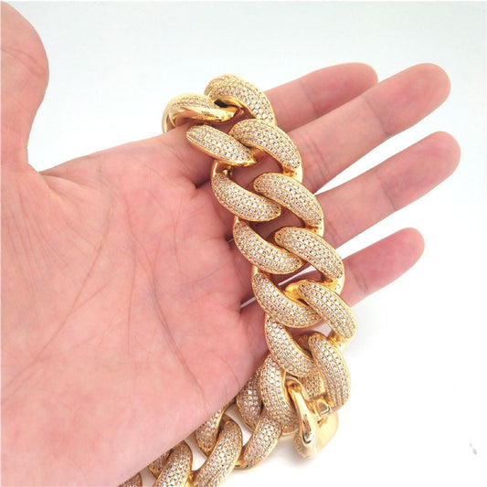 HUGE 24MM 3D Cuban Bling Bling Chain White/Yellow Gold