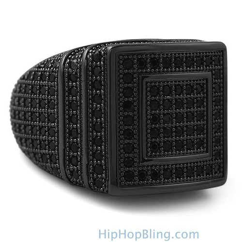 Ice Stacked Black CZ Micro Pave Iced Out Ring