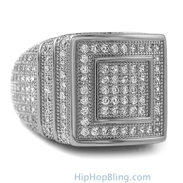 Ice Stacked Rhodium CZ Micro Pave Iced Out Ring