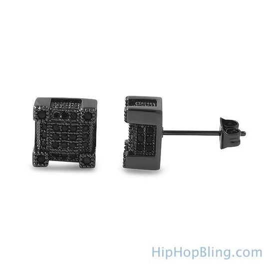 Iced Out Black Cube CZ Micro Pave Earrings