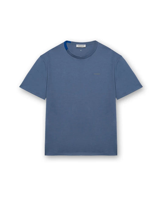 Indigo cotton t-shirt with nylon detail