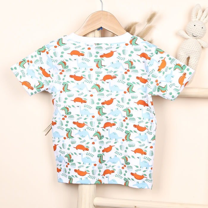 Kids Organic Cotton Co-Ord Set | T-Shirt & Shorts- Blue | Dino