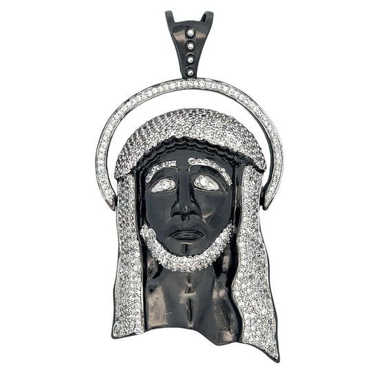 Large Black Jesus Halo CZ Iced Out Pendant