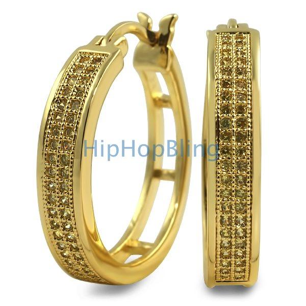 Lemonade CZ 2 Row Hoops Micro Pave Earrings