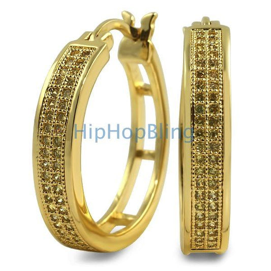 Lemonade CZ 2 Row Hoops Micro Pave Earrings