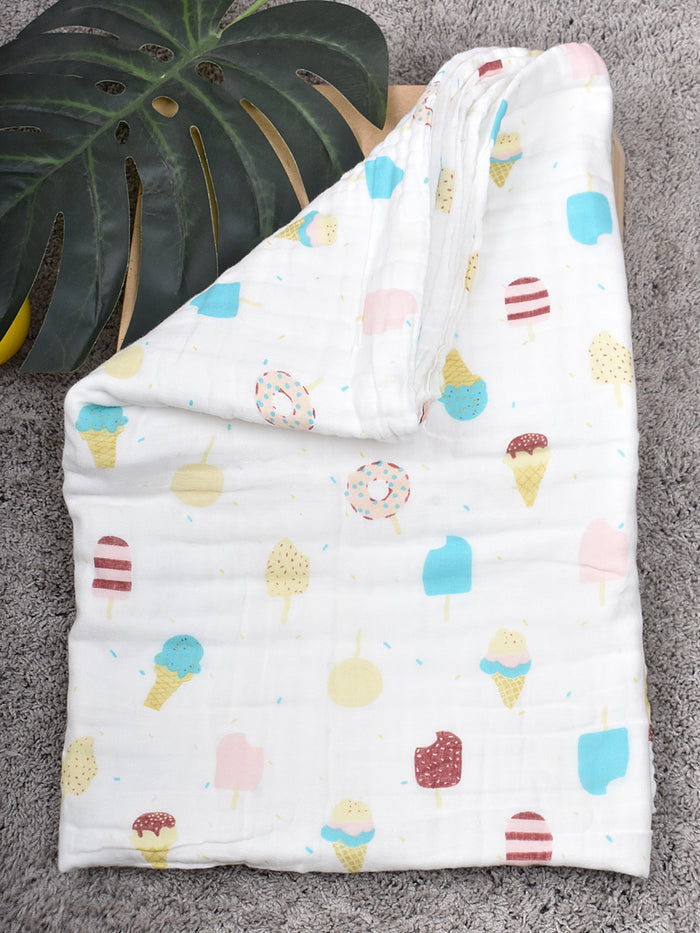 Moms Home Baby Super Soft Absorbent Muslin 6 Layer Towel | 60x120 CM | Ice- Cream