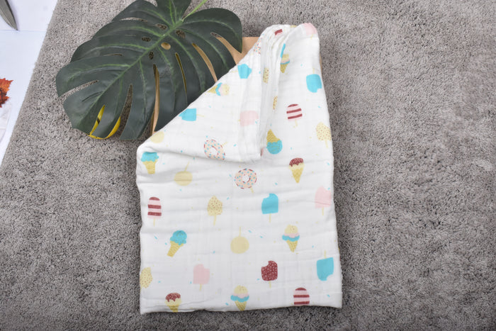 Moms Home Baby Super Soft Absorbent Muslin 6 Layer Towel | 60x120 CM | Ice- Cream