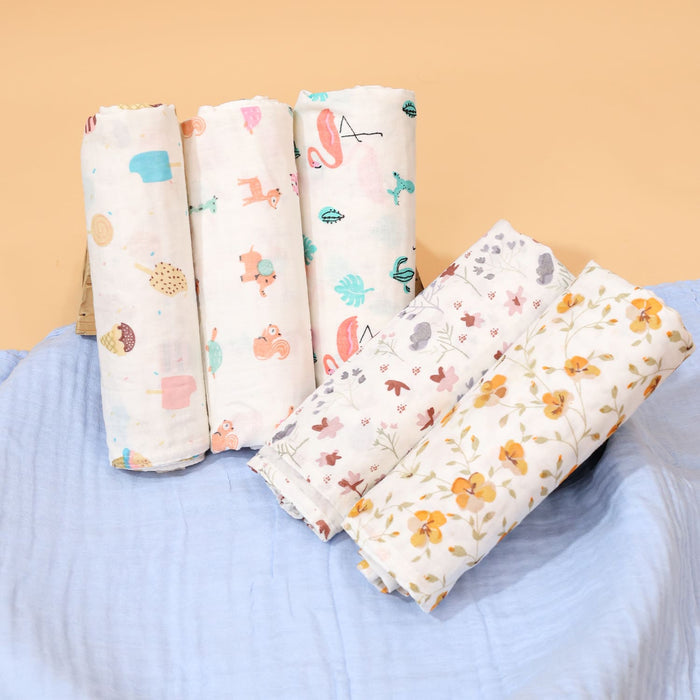 Mom's Home Organic Cotton Baby Muslin Cloth Swaddle | 0-12 Months (Pack of 5)