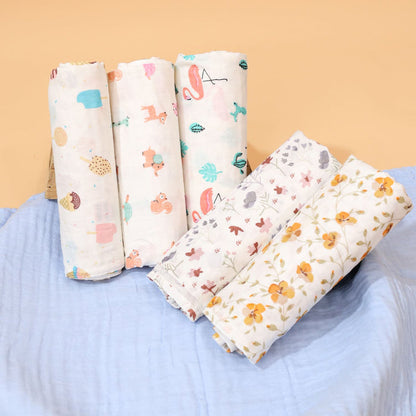 Mom's Home Organic Cotton Baby Muslin Cloth Swaddle | 0-12 Months (Pack of 5)