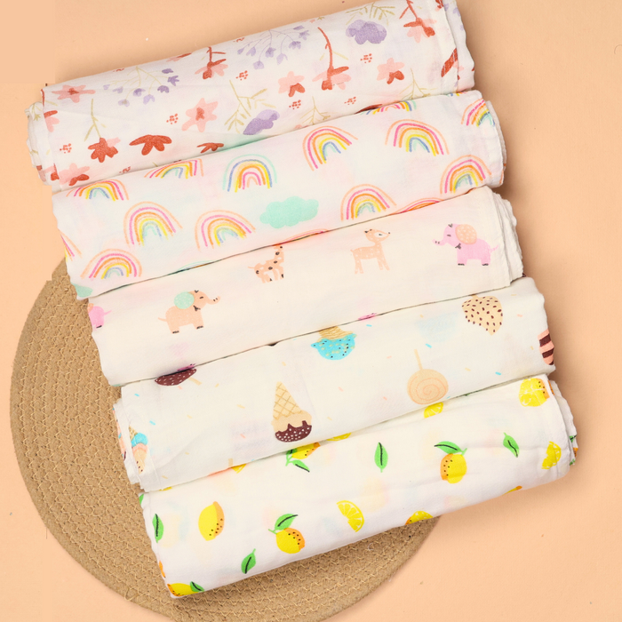 Mom's Home Organic Cotton Baby Muslin Cloth Swaddle | 0-12 Months (Pack of 5)