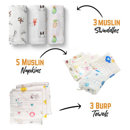 Moms Home supersoft Baby Organic cotton Muslin 18 pieces gift set
