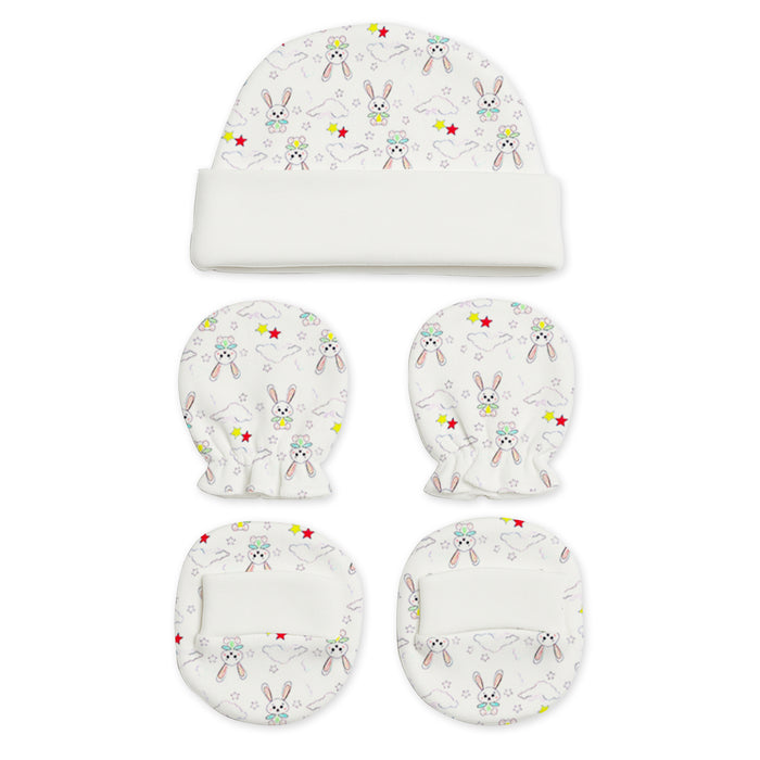 New Born Baby Cap Mitten Bootie Set | Pack of 4 | Mixed Design