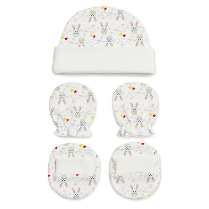New Born Baby Cap Mitten Bootie Set | Pack of 4 | Mixed Design