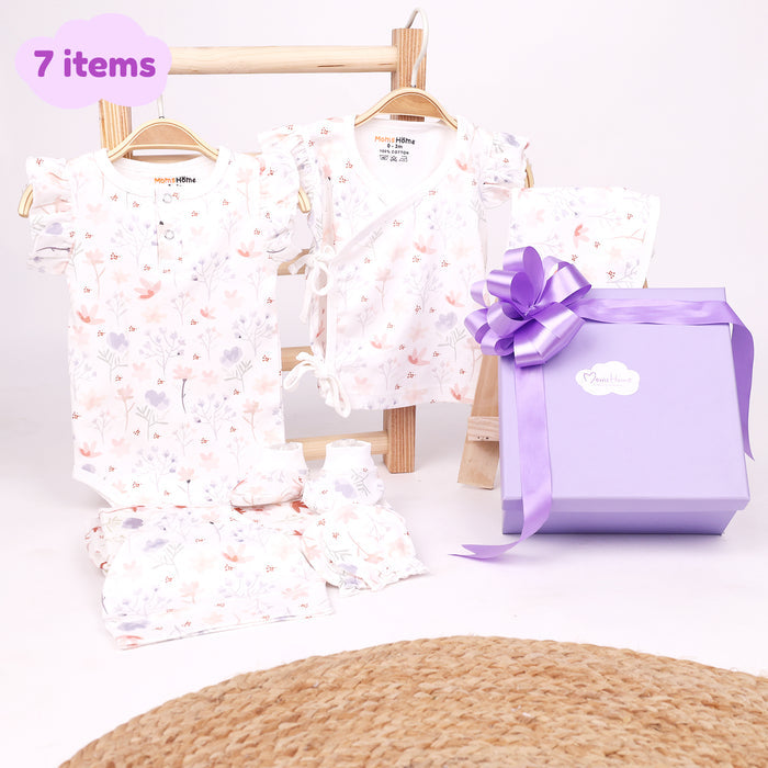 New Born Baby Gift Hamper | Baby Shower Gift Hamper | Baby Essential Clothes Set | Blossom | Pack of 7
