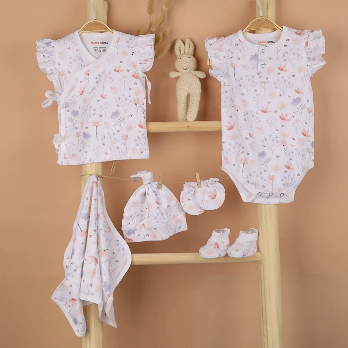New Born Baby Gift Hamper | Baby Shower Gift Hamper | Baby Essential Clothes Set | Blossom | Pack of 7