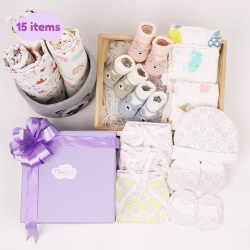 New Born Baby Gift Hamper | Baby Shower Gift Hamper | Baby Essential Gift Set | 0-6 Months | Pack of 15