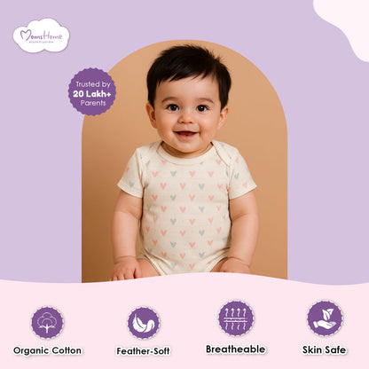New Born Baby Organic Cotton Half Sleeves Onesie | New Born Baby Clothes | Baby Half Sleeve Cotton Sleepsuits | Yellow, Green, Peach | Pack of 3