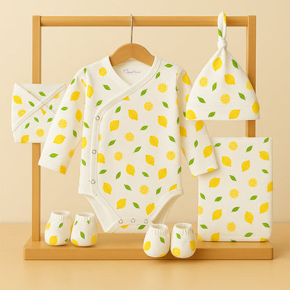 Organic Cotton Baby Essentials Gift Set | Baby Shower Gift Hamper | Baby Clothing Gift Combo | Lemon | Pack of 6