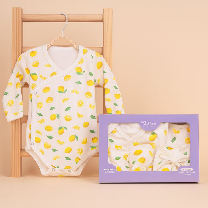Organic Cotton Baby Essentials Gift Set | Baby Shower Gift Hamper | Baby Clothing Gift Combo | Lemon | Pack of 6
