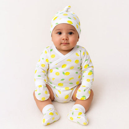 Organic Cotton Baby Essentials Gift Set | Baby Shower Gift Hamper | Baby Clothing Gift Combo | Lemon | Pack of 6