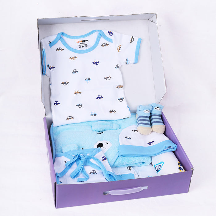 Organic Cotton Baby Essentials Gift Set | Baby Shower Gift Hamper | Baby Clothing Gift Combo | Car | Pack of 10