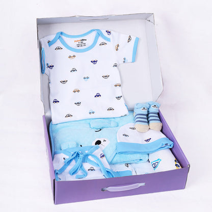 Organic Cotton Baby Essentials Gift Set | Baby Shower Gift Hamper | Baby Clothing Gift Combo | Car | Pack of 10