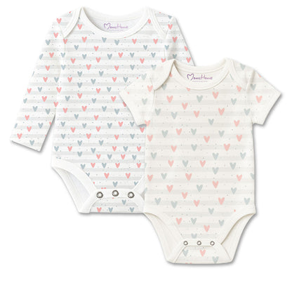 Organic Cotton Baby Full & Half Sleeve Onesie | Little Hearts | Pack of 2
