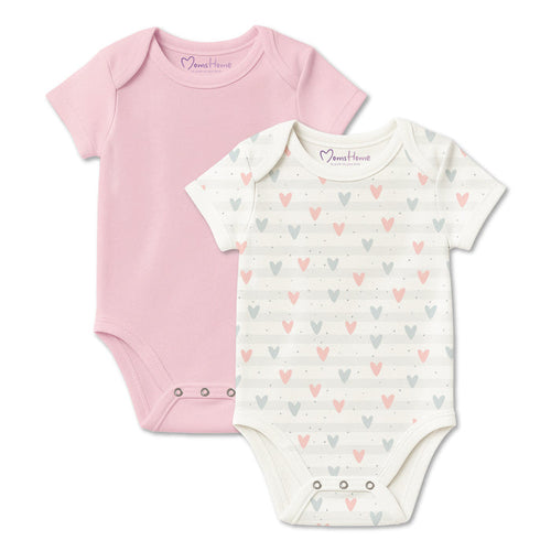 Organic Cotton Baby Half Sleeve Onesie | Little Hearts & Pink  | Pack of 2