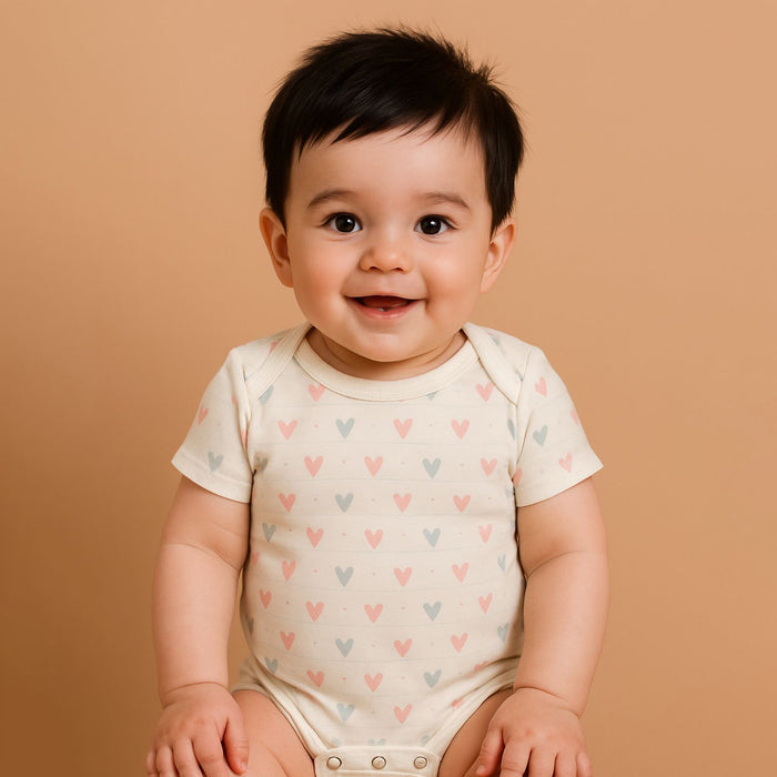Organic Cotton Baby Half Sleeve Onesie | Little Hearts & Pink  | Pack of 2