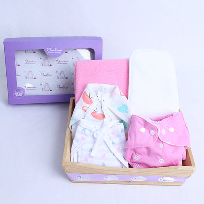 Organic Cotton Baby Nappy Time Combo | 5 Items | 0-6 Months