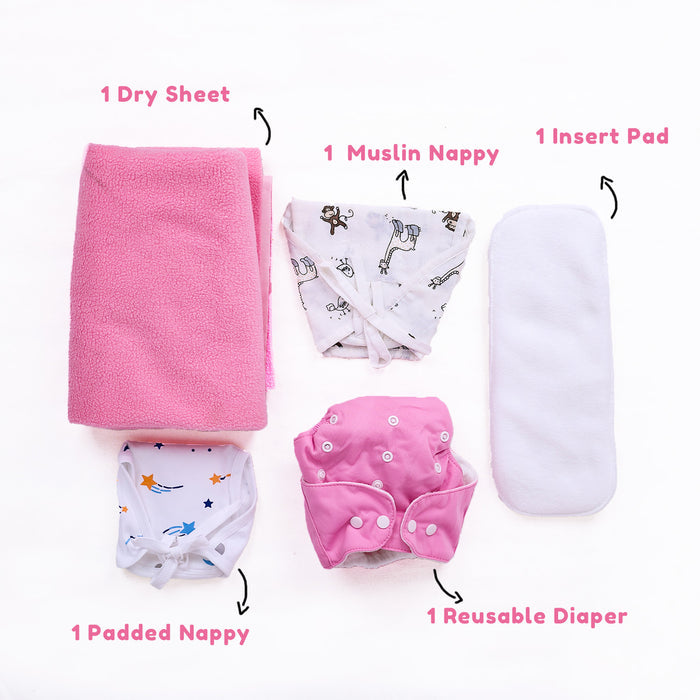 Organic Cotton Baby Nappy Time Combo | 5 Items | 0-6 Months