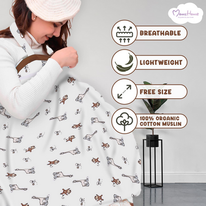Organic Cotton Muslin Nursing Cover For Breastfeeding Feeding Apron - Lion |100x70 Cm |Pack of 1 |