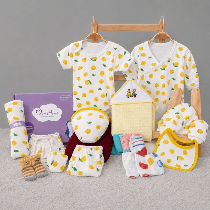 Organic Cotton New Born Baby Hospital Bag Kit | 0-6 Months | 19 Items | Lemon