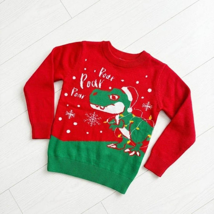 Organic Cotton Unisex Baby Winter Sweaters Dinosaur Red