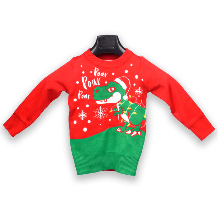 Organic Cotton Unisex Baby Winter Sweaters Dinosaur Red