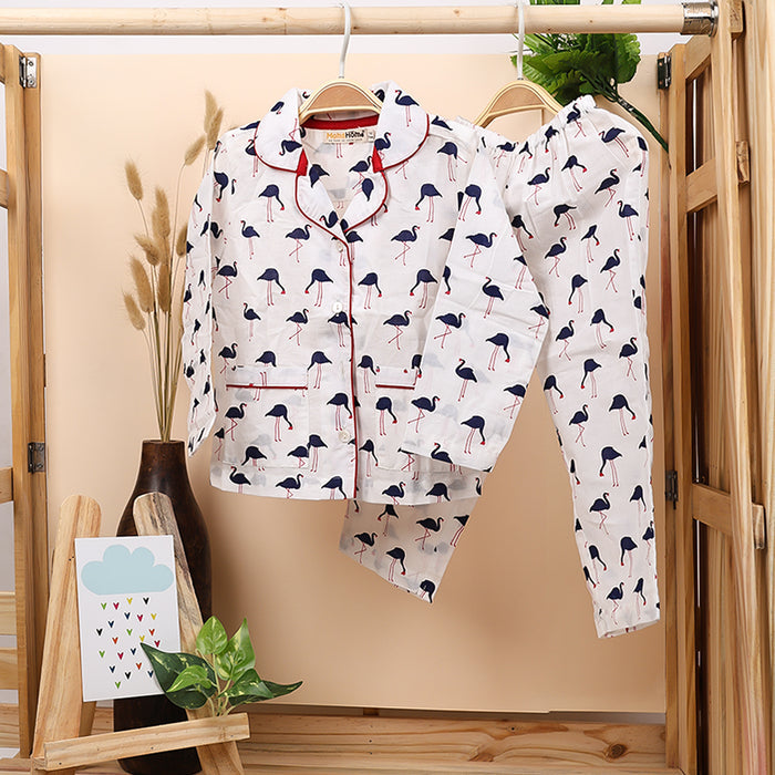 Organic Cotton Unisex Kids Pajama Set Combo | Night Suit | Sleepwear | Blue  Flamingo