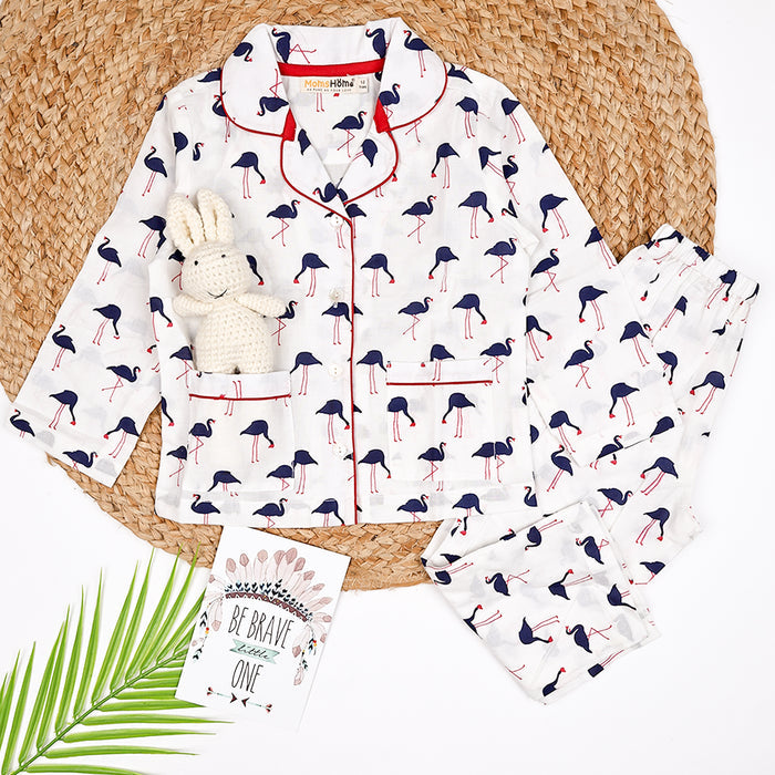 Organic Cotton Unisex Kids Pajama Set Combo | Night Suit | Sleepwear | Blue  Flamingo