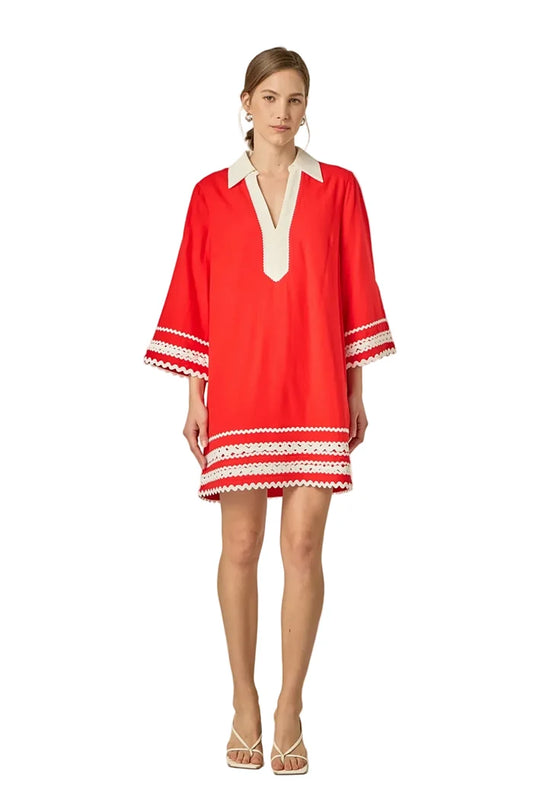 Ric Rac Tunic Mini Dress (Red)
