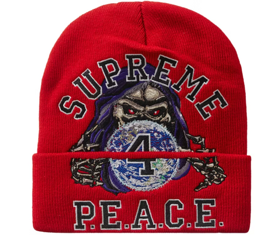 Supreme Peace Embroidered Beanie Red